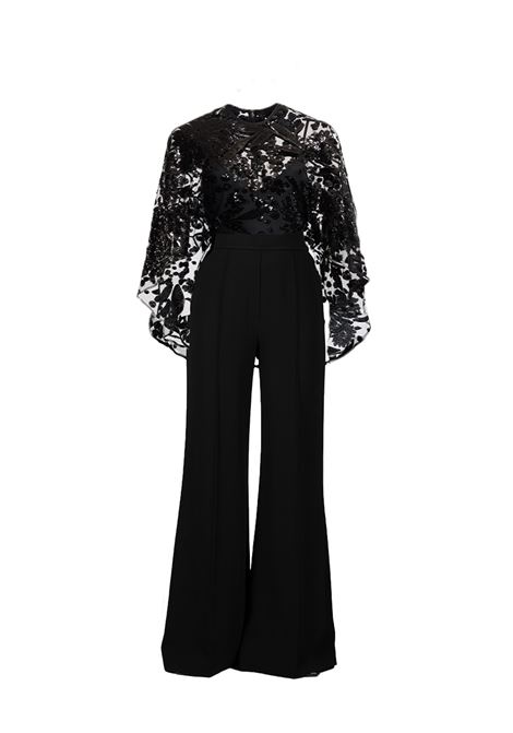 Black Embroidered Cape Cady Jumpsuit Elie Saab - women